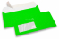 Neon kuverter - grøn, med rude 45 x 90 mm, rude positioneret 20 mm fra venstre og 15 mm fra bunden | PIT Packaging.dk | Alle-konvolutter