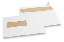 Offwhite rudekuverter, 156 x 220 mm (EA5), rude til venstre 40 x 110 mm, rude positioneret 20 mm fra venstre og 66 mm fra bunden, 90 g, vægt ca. 7 g pr. stk.  | PIT Packaging.dk | Alle-konvolutter