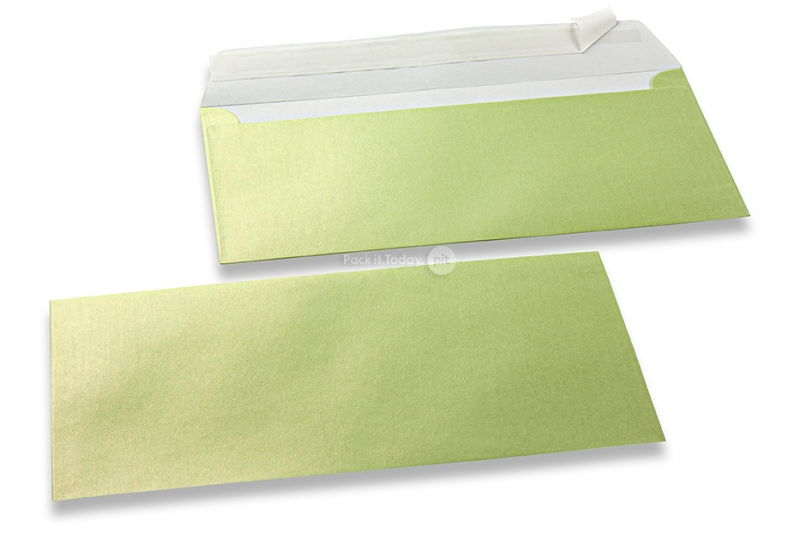 Limegrønne kuverter med perlemorseffekt - 110 x 220 mm