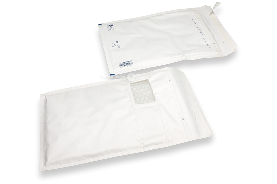 Hvid boblekuvert med rude - 225 x 340 mm, rude til venstre 55 x 90 mm, rude positioneret 15 mm fra venstre og 70 mm fra top