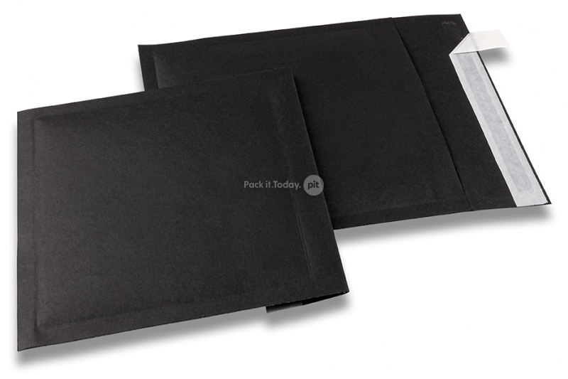 Sort boblekuvert af papir - 165 x 165 mm, 160 g