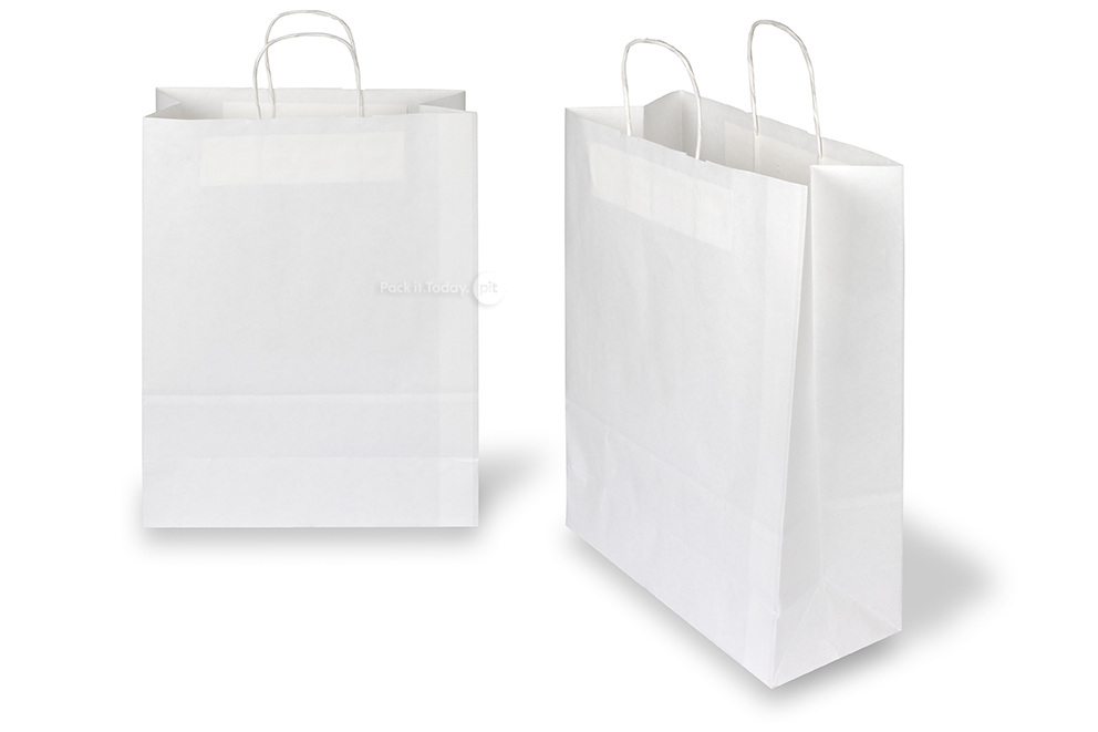 Papirsposer med hank snoet - hvid, 320 x 140 x 420 mm, 100 g