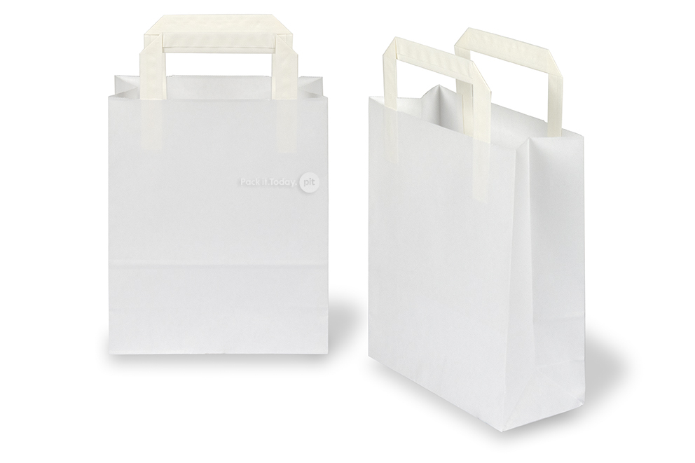 Papirsposer med hank foldbar - hvid, 180 x 80 x 220 mm