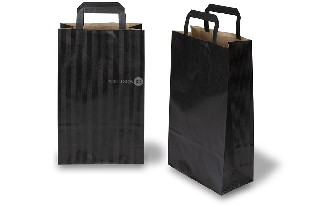 Papirsposer med hank foldbar - sort, 220 x 105 x 360 mm