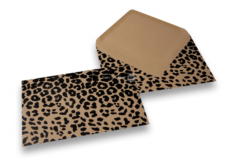Kuverter med dyreprint - brunt kraftpapir, sort, leopardskind