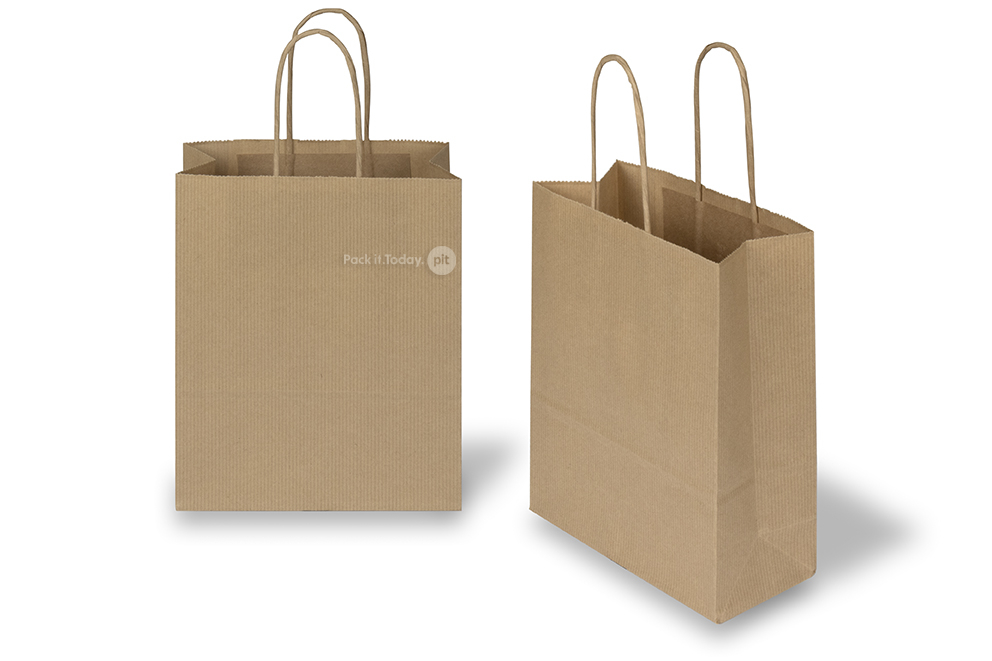 Papirsposer med hank snoet - brun stribet, 180 x 80 x 220 mm, 90 g