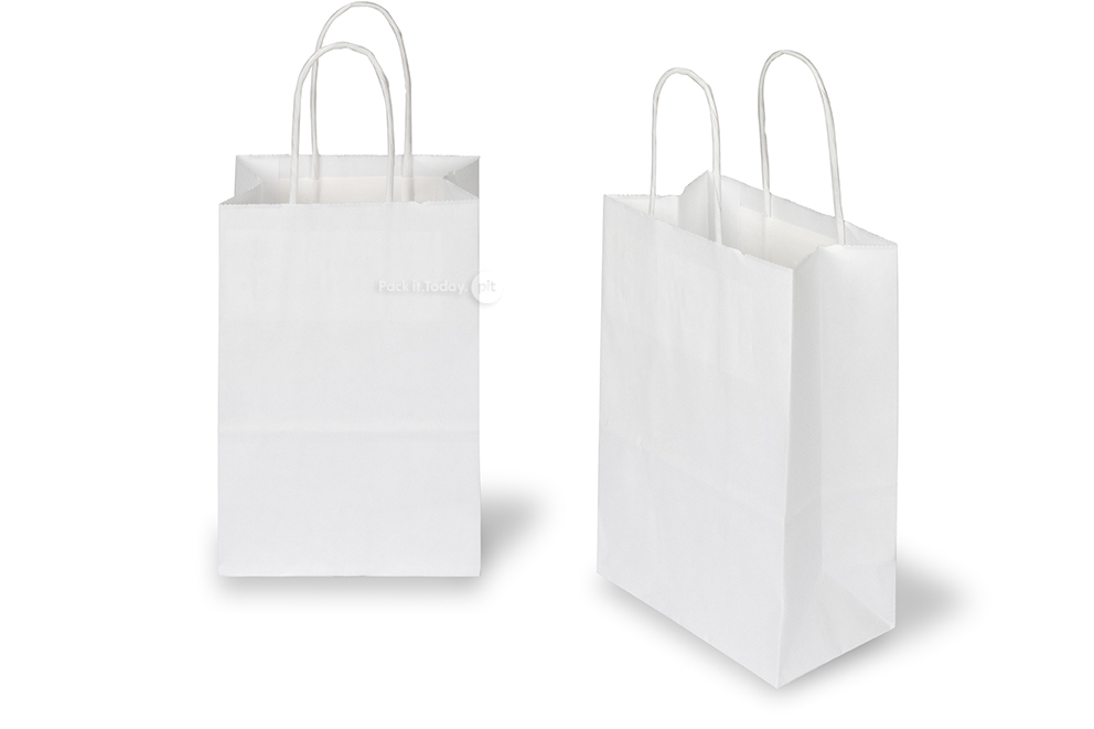 Papirsposer med hank snoet - hvid, 140 x 80 x 210 mm, 90 g