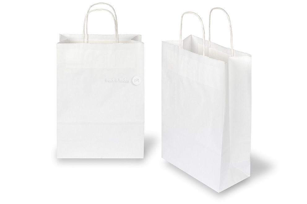 Papirsposer med hank snoet - hvid, 220 x 100 x 310 mm, 90 g