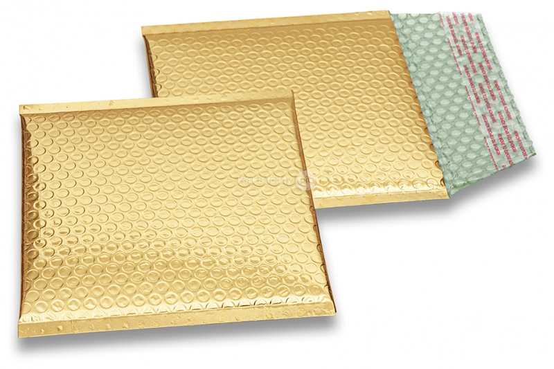 ECO boblekuvert af metallisk plast - guld 165 x 165 mm
