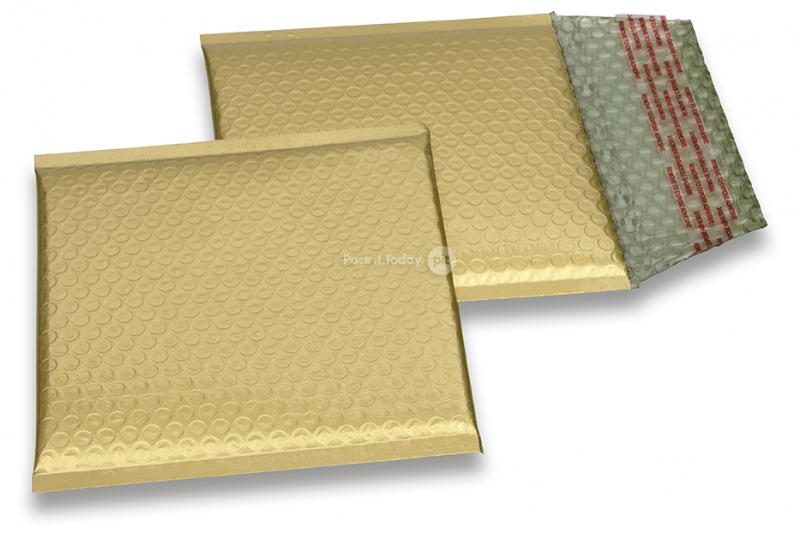 ECO boblekuvert af mat metallisk plast - guld 165 x 165 mm