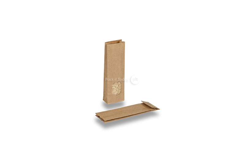 Papirsposer med blokbund brun - 55 x 30 x 175 mm med vindue, 50 ml