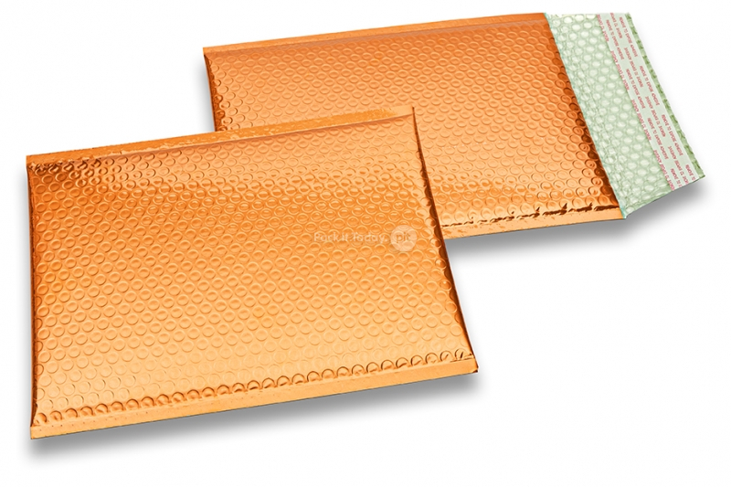 ECO boblekuvert af metallisk plast - orange 180 x 250 mm