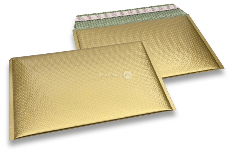 ECO boblekuvert af mat metallisk plast - guld 235 x 325 mm
