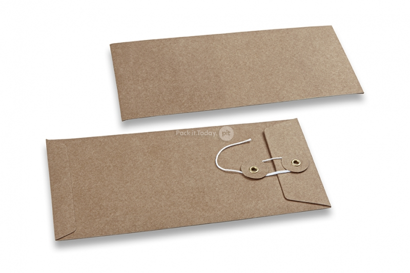 Kuverter med snøreluk - 110 x 220 mm, brun kraftpapir