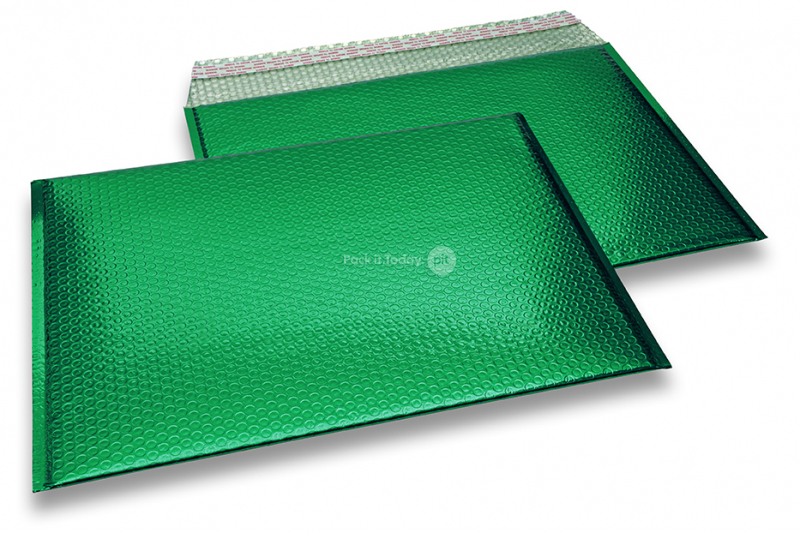 ECO boblekuvert af metallisk plast - grøn 320 x 425 mm
