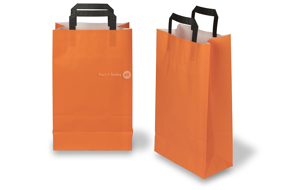 Papirsposer med hank foldbar - orange, 220 x 105 x 360 mm