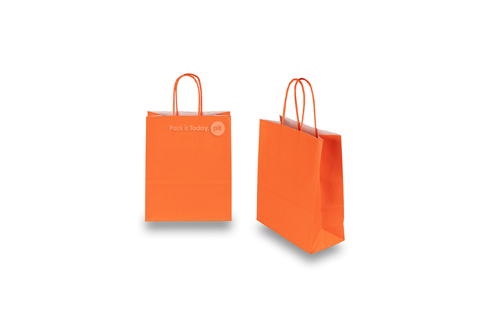 Papirsposer med hank snoet - orange, 180 x 80 x 220 mm, 90 g
