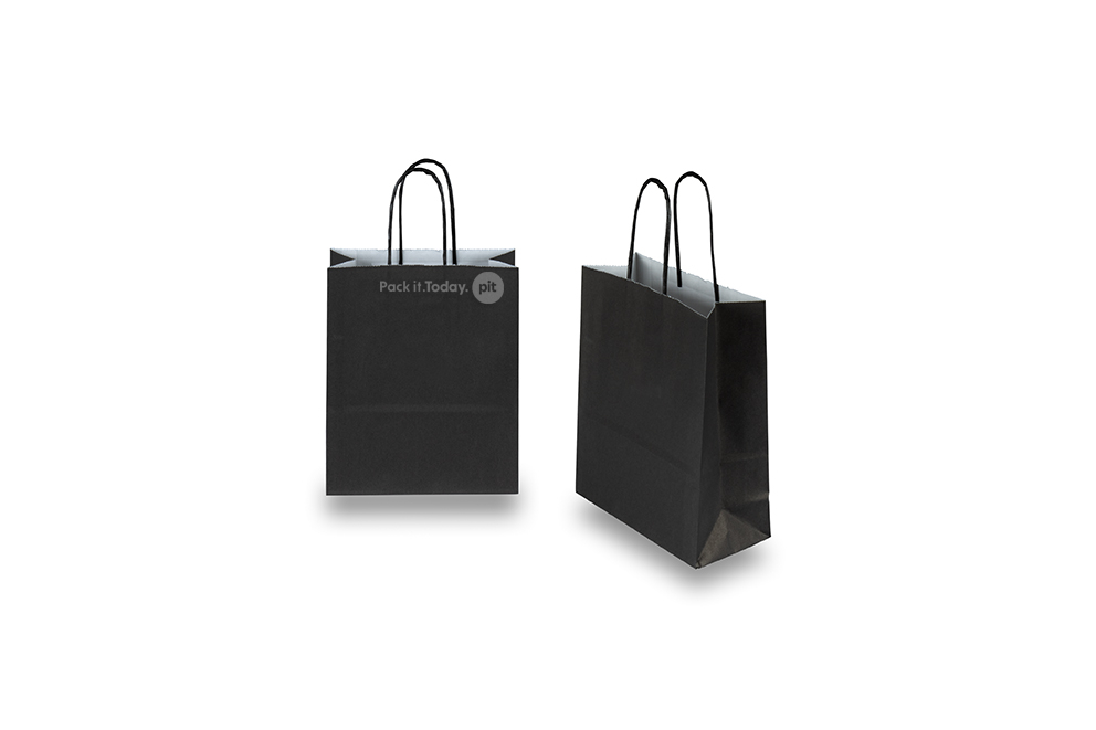 Papirsposer med hank snoet - sort, 180 x 80 x 220 mm, 90 g