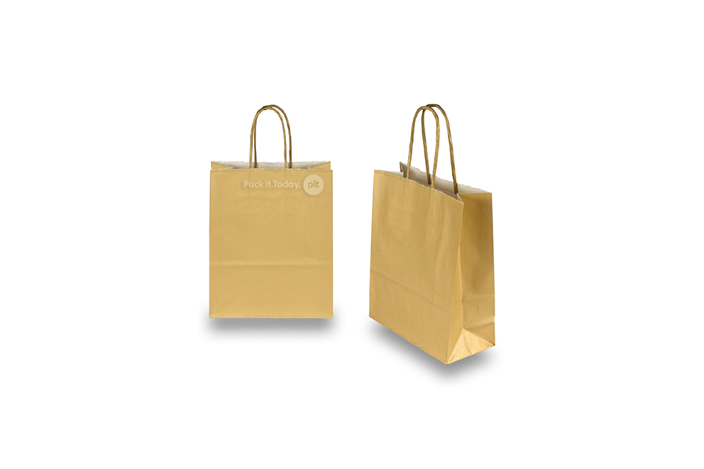 Papirsposer med hank snoet - guld, 180 x 80 x 220 mm, 90 g