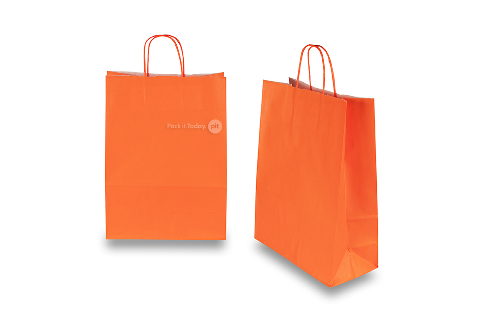 Papirsposer med hank snoet - orange, 260 x 120 x 350 mm, 90 g