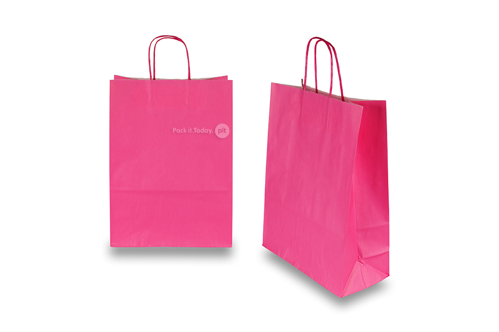 Papirsposer med hank snoet - lys rosa, 260 x 120 x 350 mm, 90 g