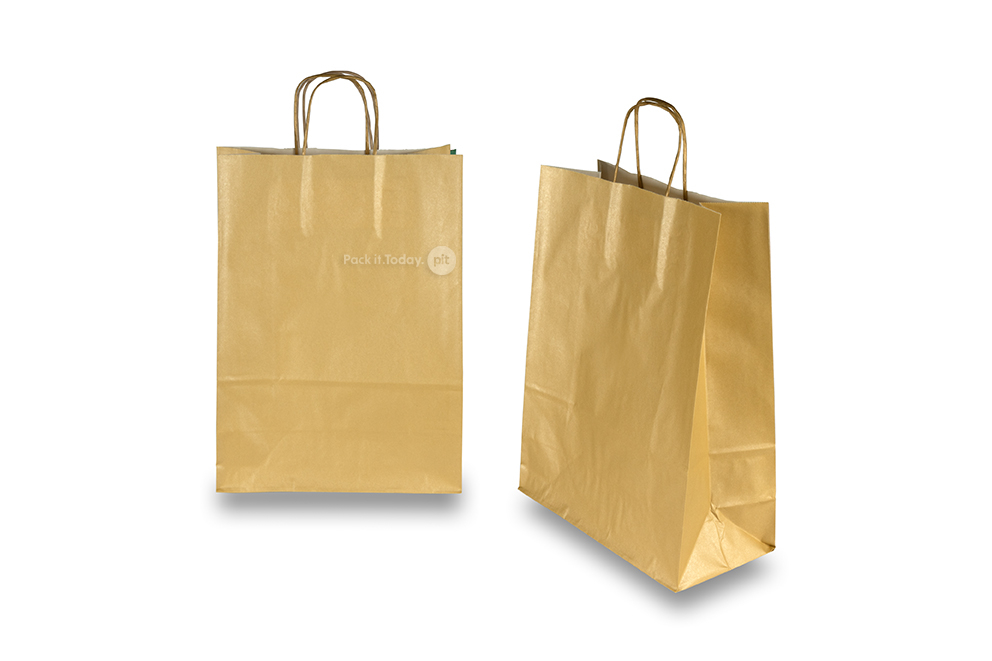 Papirsposer med hank snoet - guld, 260 x 120 x 350 mm, 90 g