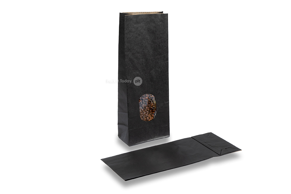 Papirsposer med blokbund sort - 105 x 65 x 298 mm med vindue, 500 ml