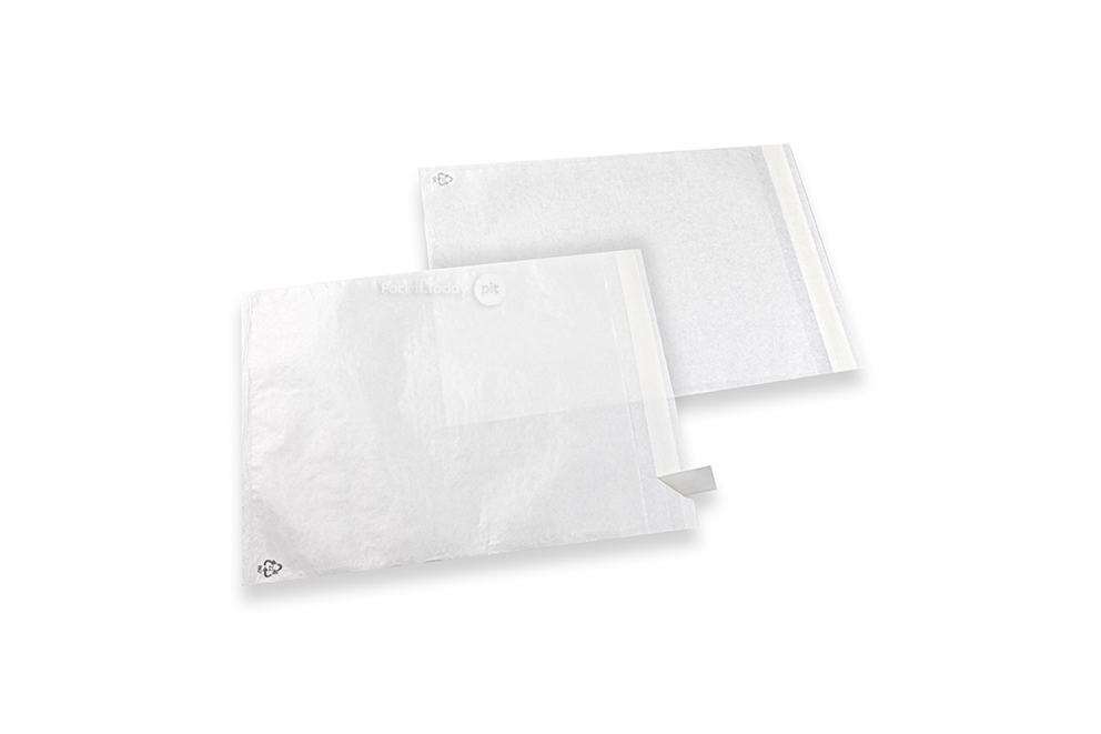 Hvide pergamynkuverter med dækstrimmel - 200 x 230 mm
