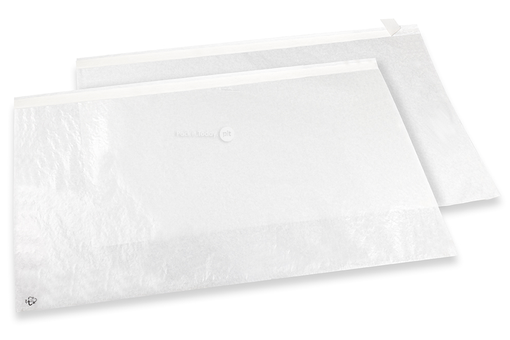 Hvide pergamynkuverter med dækstrimmel - 550 x 500 mm, med åbning på langsiden