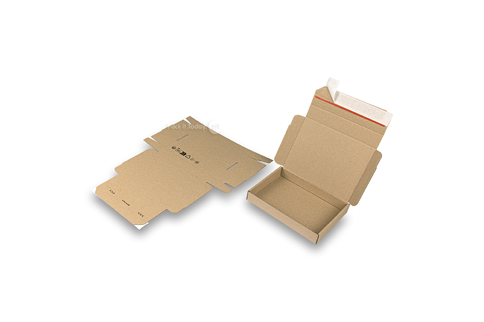 Sammenfoldelige postæsker med dækstrimmel - 160 x 120 x 25 mm (A6), brun